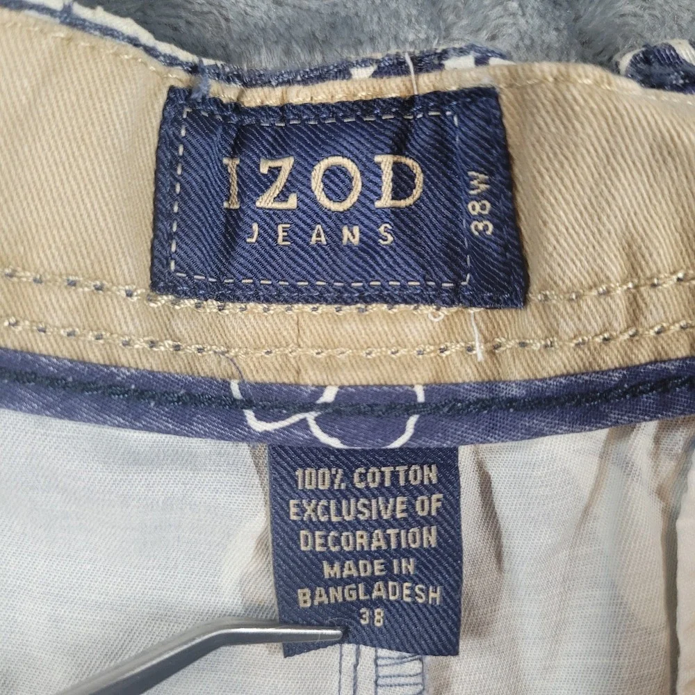 IZOD Shorts Men 38 Hawaiian Denim Pineapple Rock‎ Washed NWT